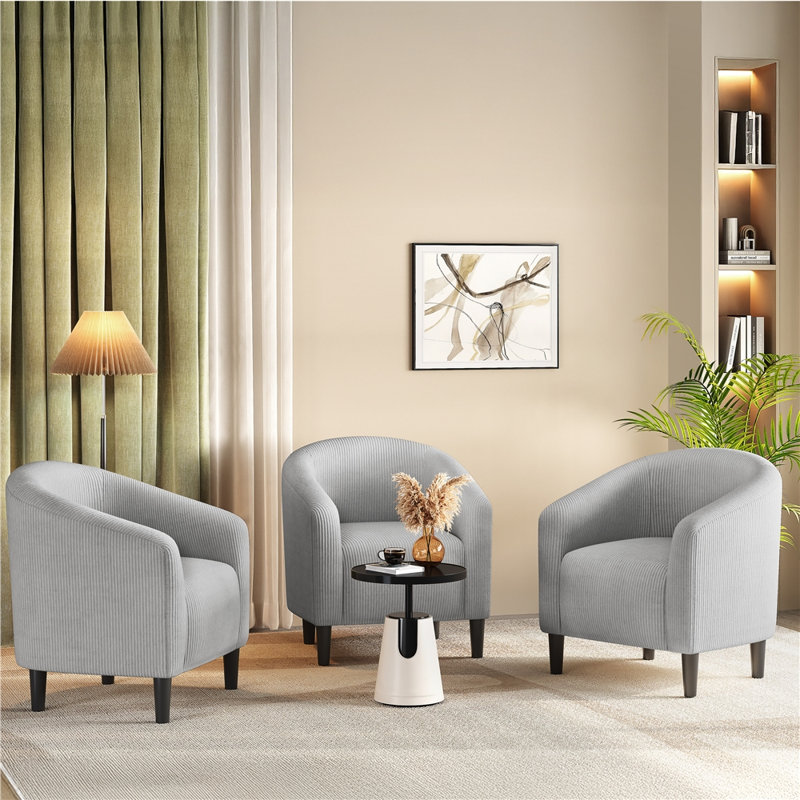 Fauteuil tonneau rembourré, fauteuil d'appoint avec accoudoirs ergonomiques enveloppants, Light Grey
