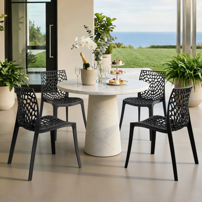 Chaise de salle à manger empilable, chaise d'appoint de patio sans accoudoirs, sans assemblage et résistante aux intempéries, avec dossier respirant