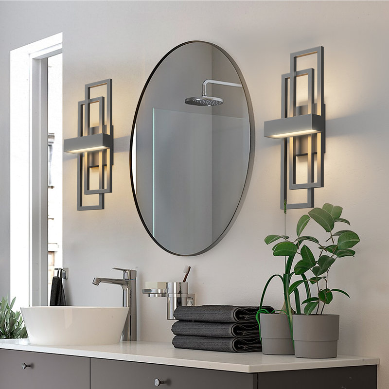 Gursimar LED Dimmable Iron Wall Sconce, Gray, 20" H x 7.9" W x 5.1" D