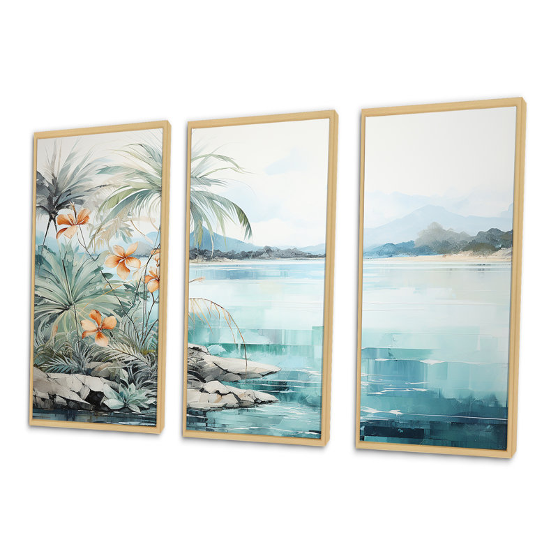 Erlich - Ensemble d'art mural bord de mer tropical, H 40 po x l 60 po x P 1 po, Cadre naturel flottant