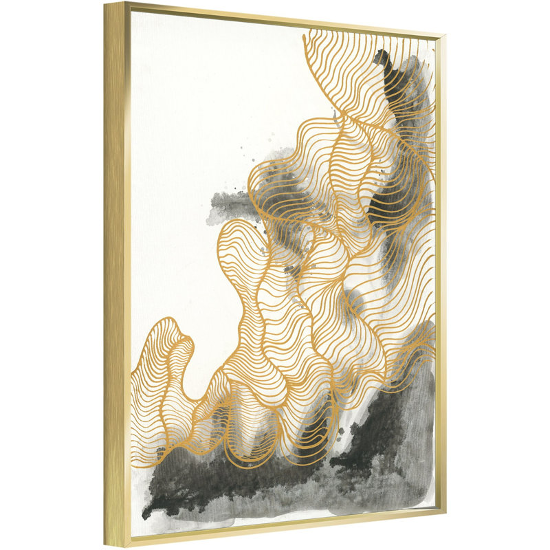 Toile abstraite, art mural encadré en aluminium doré prêt à être accroché 28, H 16 po x l 12 po x P 1,6 po