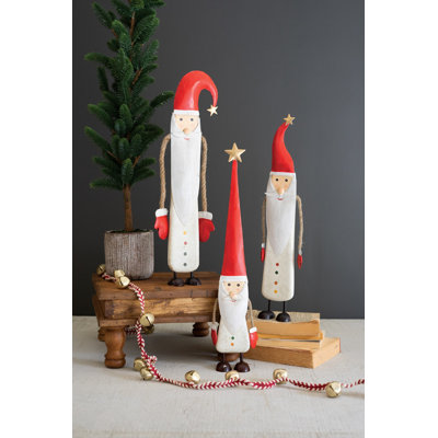  Décoration du Père Noël fabriquée à la main - métal peint et bois, ensemble de 3