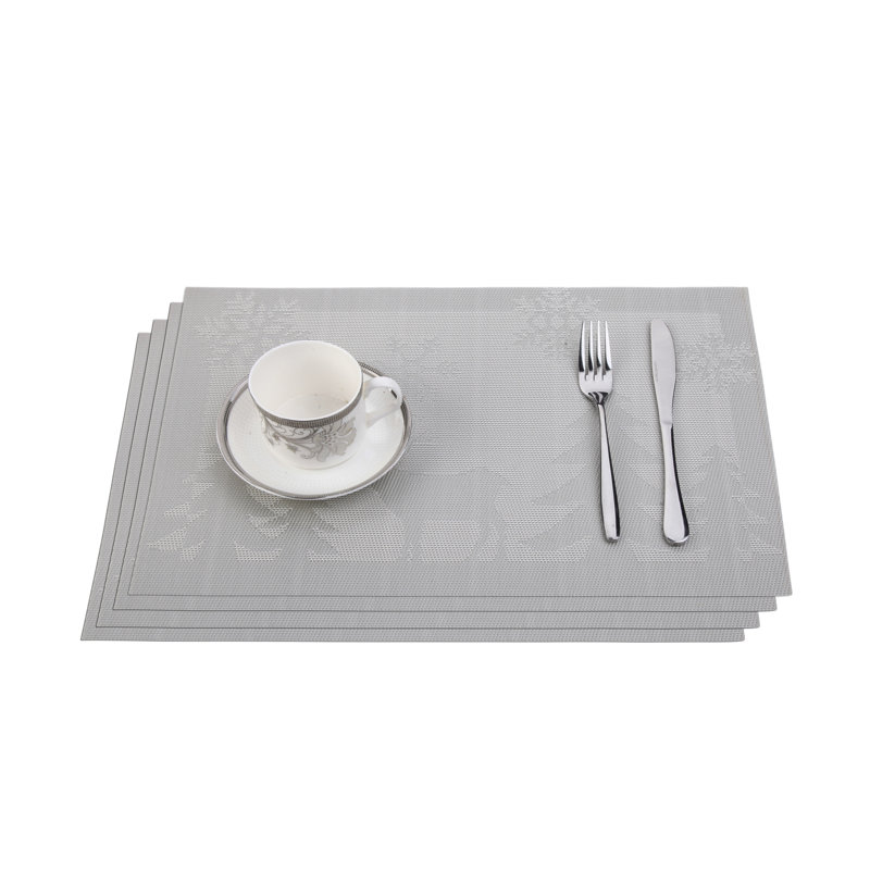 Bey Polyester Embroidered Rectangle Placemat, Gray