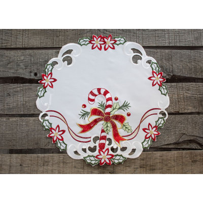 Schutt Candy Cane and Holly Leaves Round Doily (15" Round)