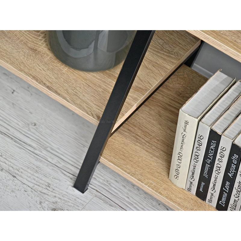 Dawnelle 188cm H x 121cm W Steel Bookcase, Oak, Black