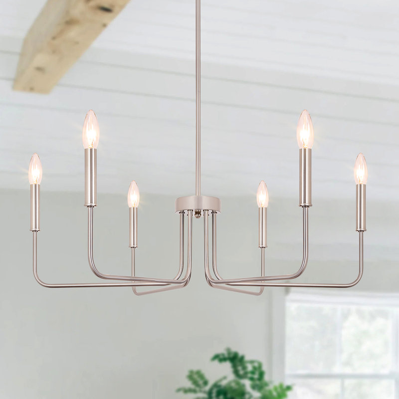 6- Light Dimmable Traditional Chandelier, Sand nickel