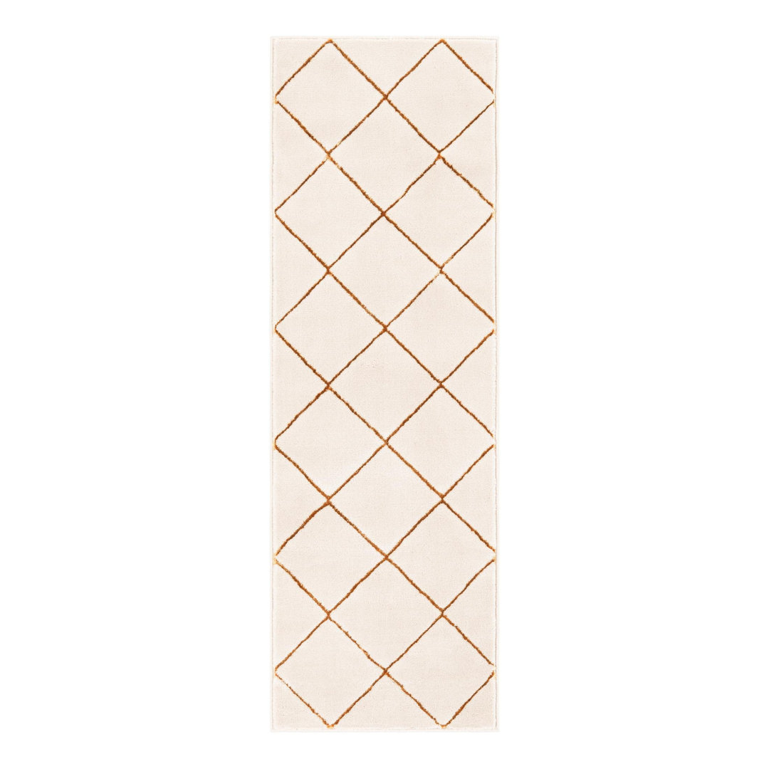Latitude Run® Checks Nikica Rug White and Gold Latitude Run® Rug 