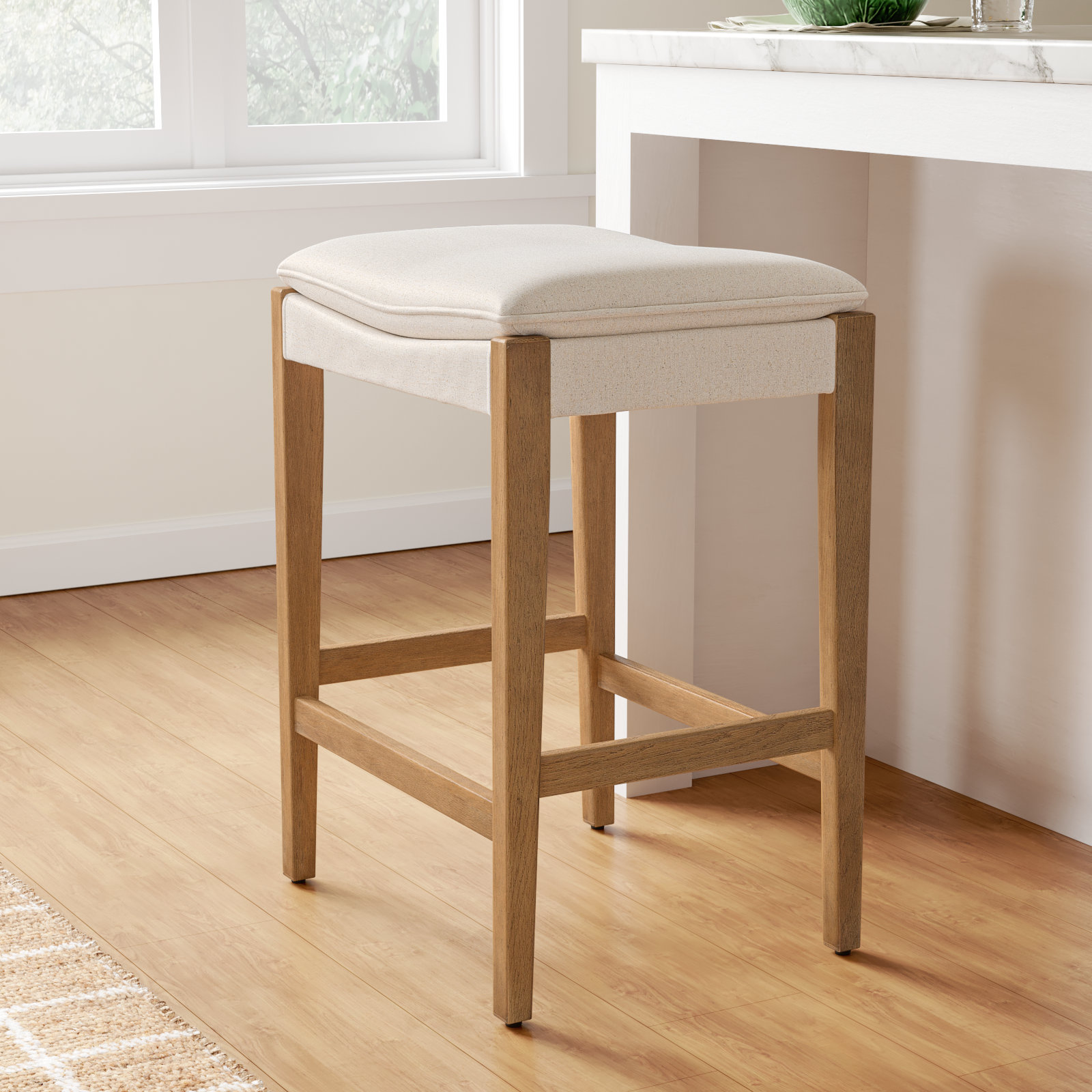Caricia Bar Stool, Counter Stool (26.77" Seat Height), Polyester Blend Savile Flax