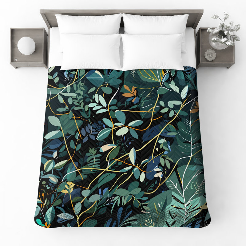 Couvre-lit matelassé Leafy Botanical Illustration toutes tailles, Lit simple