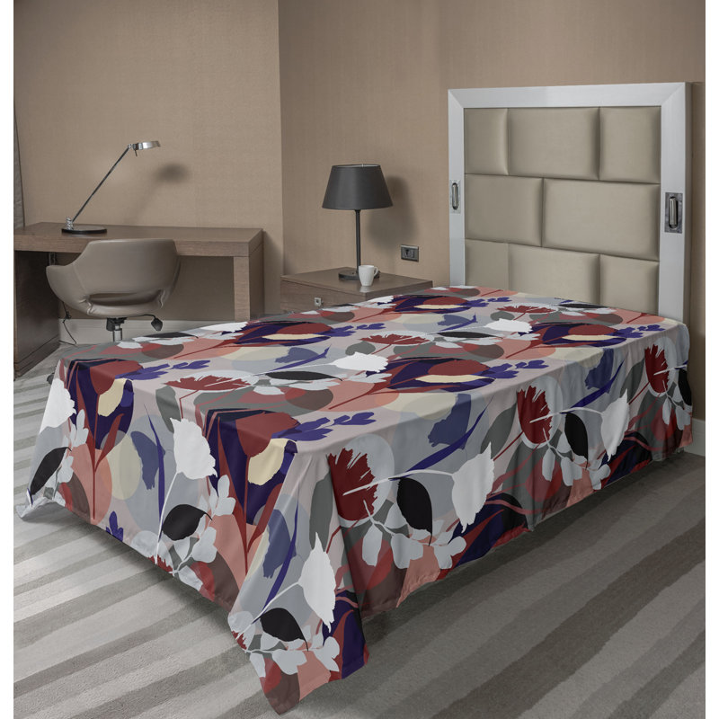 Drap plat Ambesonne, Quartz, corail / floral, Drap plat pour lit simple TG