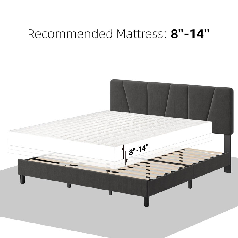 Cadre de lit avec tête de lit réglable, lit plateforme tapissier en lin avec tête de lit, Grand lit, Gris foncé