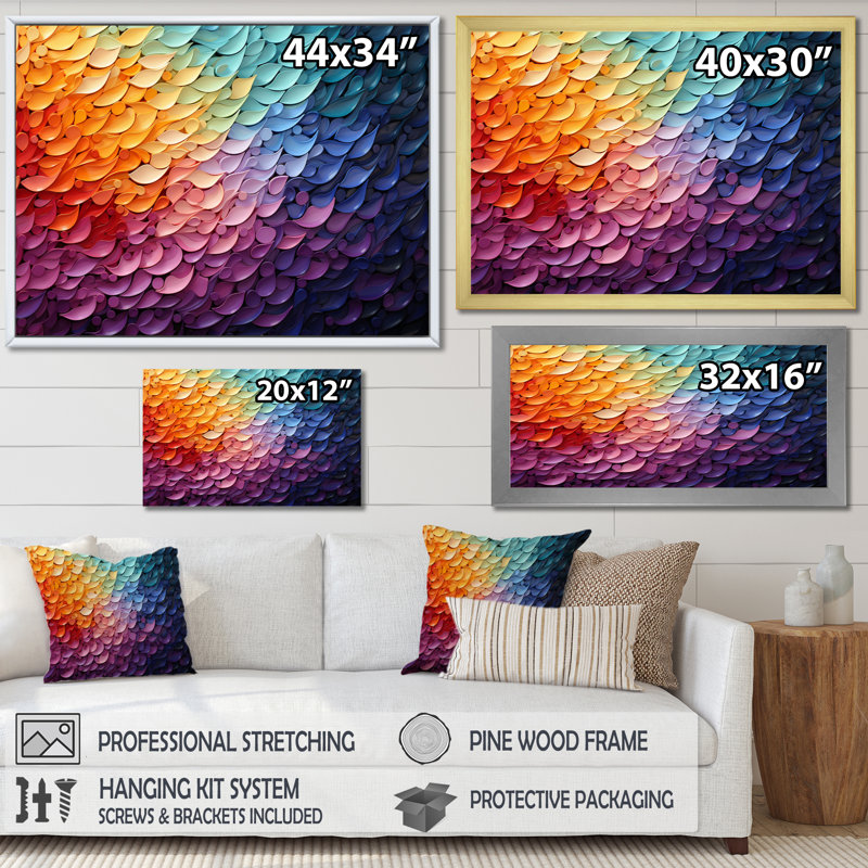 Hardedge Art Harmonic Fusion I - Décoration murale moderne pour le salon, Cadre flottant doré, H 16 po x l 32 po x P 1 po