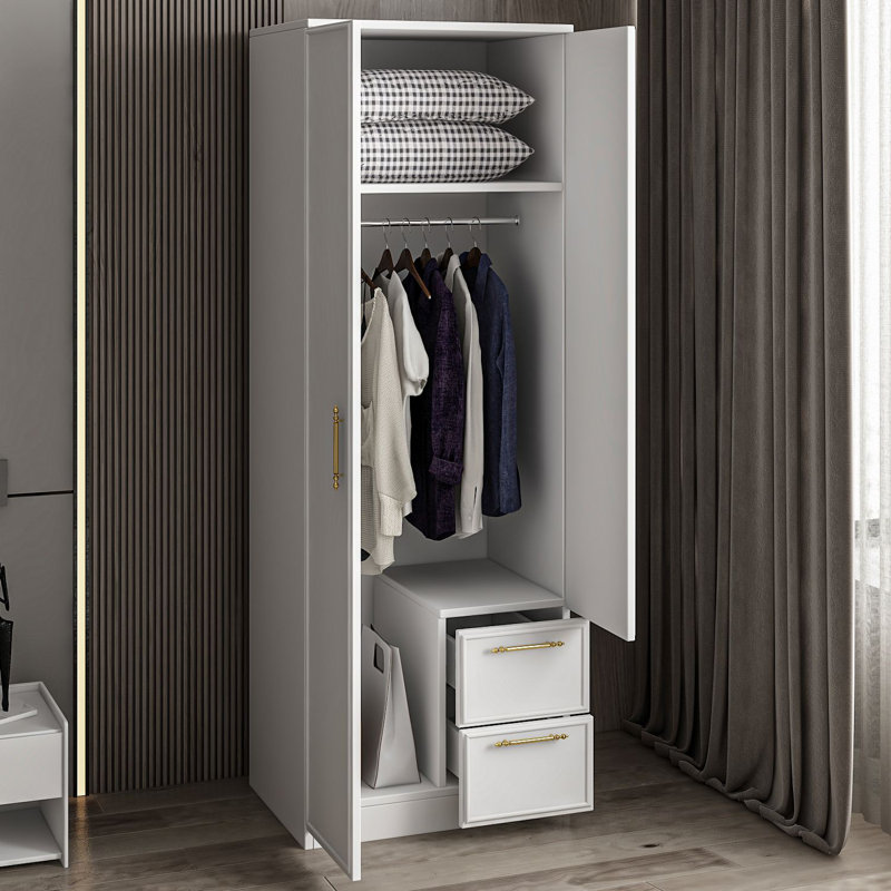Modern White Wardrobe, 100% Melamine Coated Particle Board, 23.6 x 67.6 x 17.7 inches | Durable & Stylish Design, Ideal for Bedroom Storage | Sleek Solid Color Finish, Perfect for Organizing Clothes & Accessories