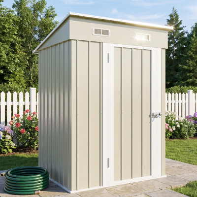 5' W x 3' D Galvanized Steel Lean-To Outdoor Storage Shed with Air Vents and Lockable Door