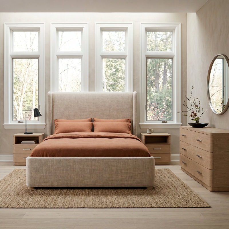 Nomad 3 Piece Queen Bedroom Set, 5 Pcs: Bed, 2 Nightstands, Dresser, Mirror, Queen
