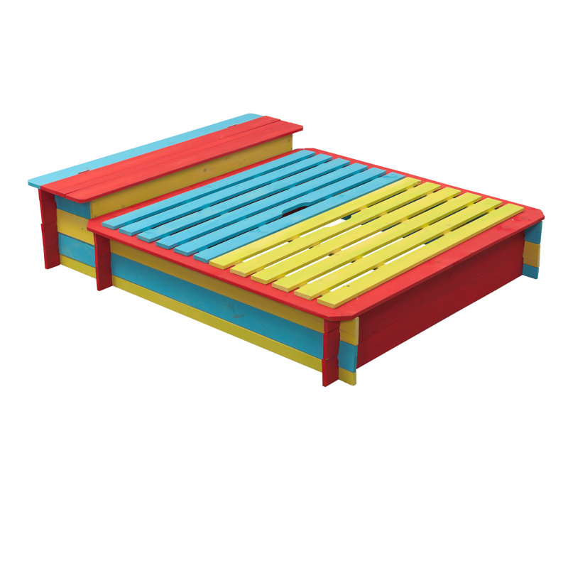SwingKing 120cm x 35cm Solid Wood Square Sandbox with Cover