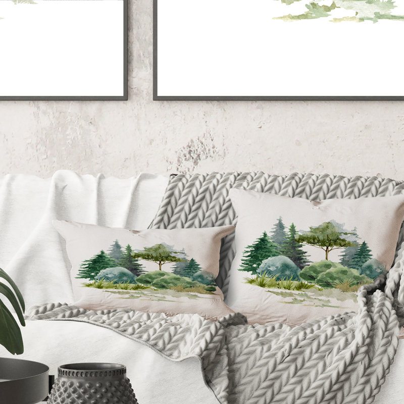 Coussin Nature Forest Lawn, Trees Bush Glade, Grass II - Country, 18 po x 18 po