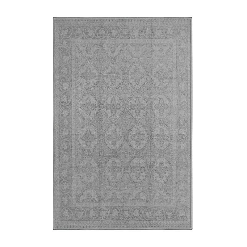 Tapis oriental gris tissé à la machine en polyester / chenille 7 pi x 9 pi Oriental, Rectangle 7 pi x 10 pi
