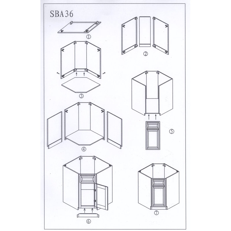Base de meuble-lavabo de coin 36 po style Shaker