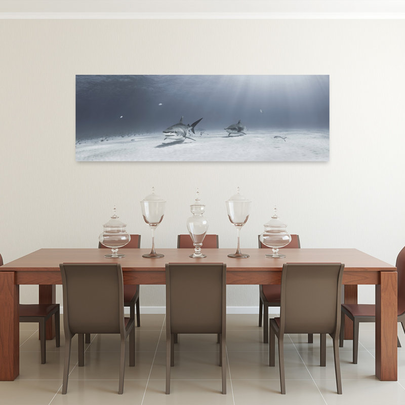 Requins dans l'eau claire, requin de poisson contemporain serein, océan, art mural, H 20 po x l 60 po