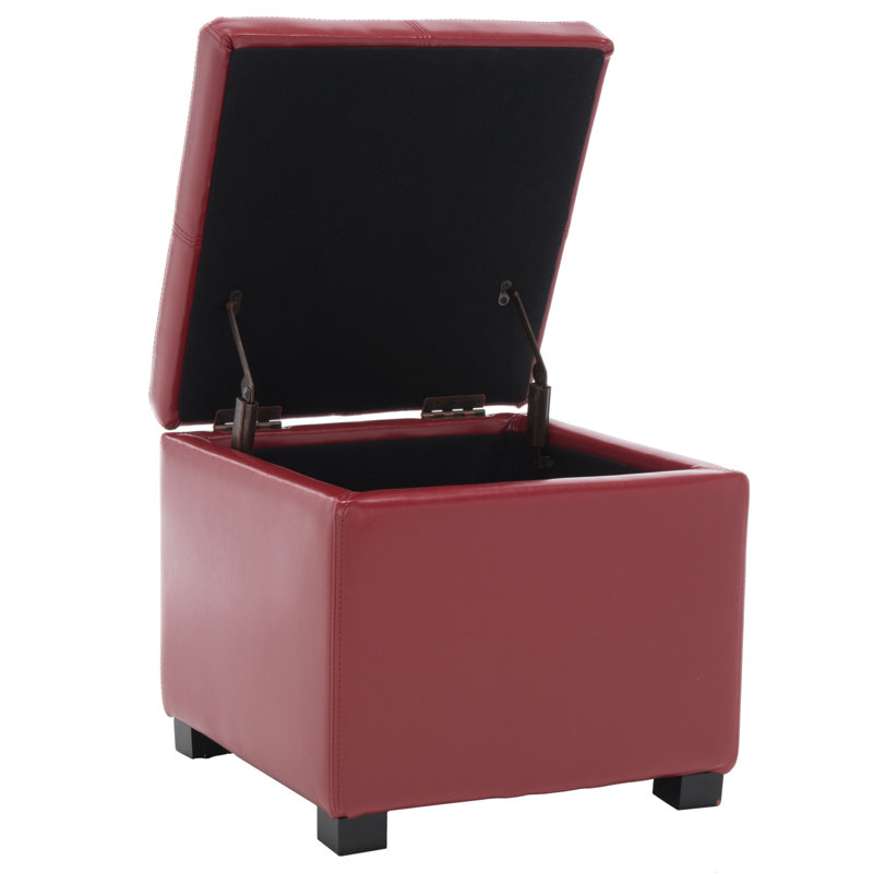 Cube carré avec rangement 18,1 po Maiden, Similicuir rouge