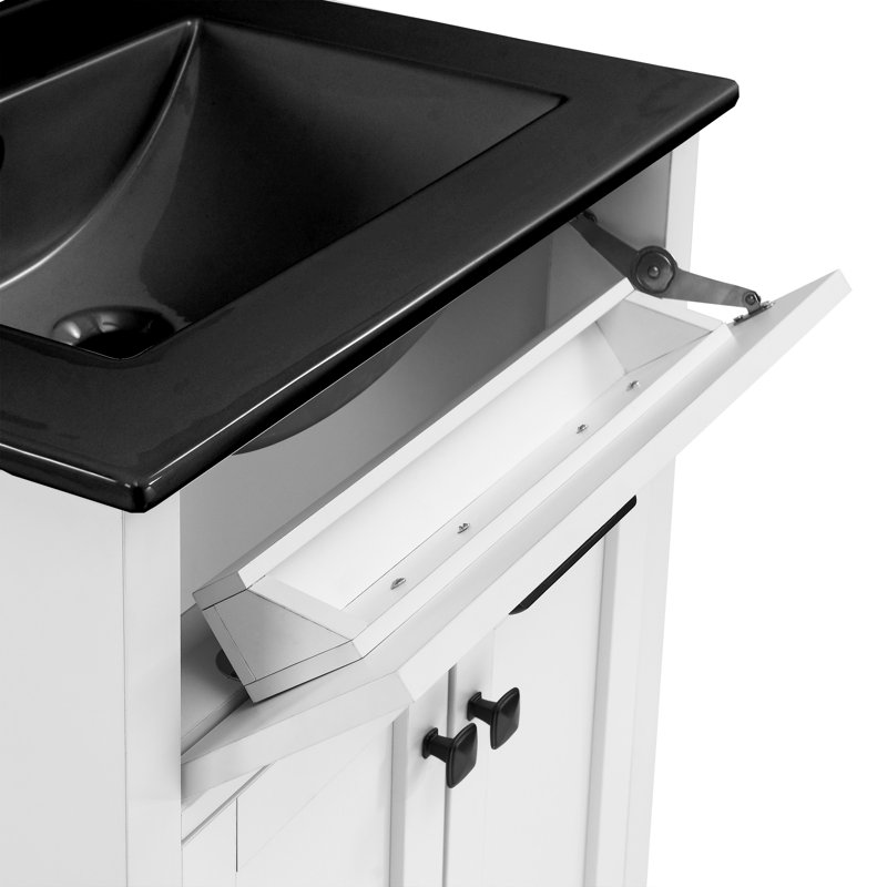 Burdon Meuble-lavabo de salle de bain avec comptoir en céramique, Blanc, Noir mat