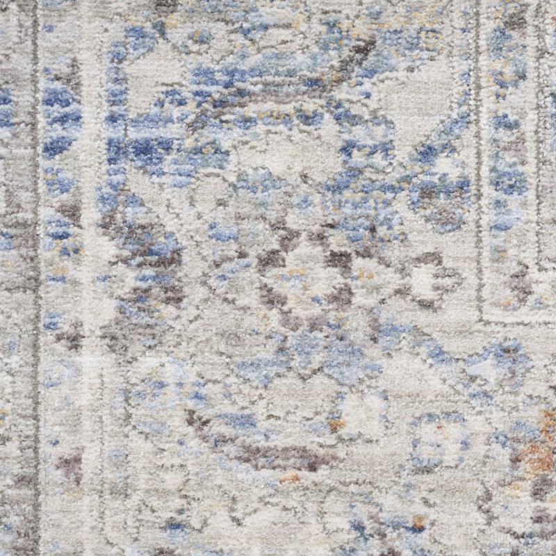 Tapis oriental gris et doré tissé à la machine 8 pi x 10 pi avec frange