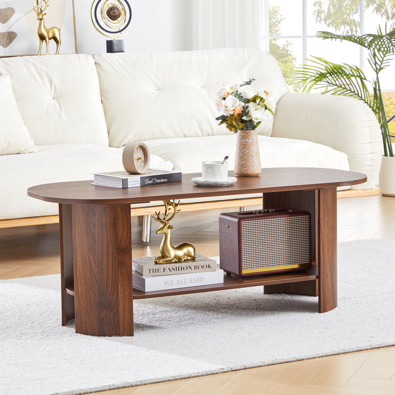 43.31'' W Oval Single Coffee Table With Storage, Walnut