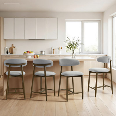 25' Upholstered Counter Stool with Curved Back and Solid Wood Base