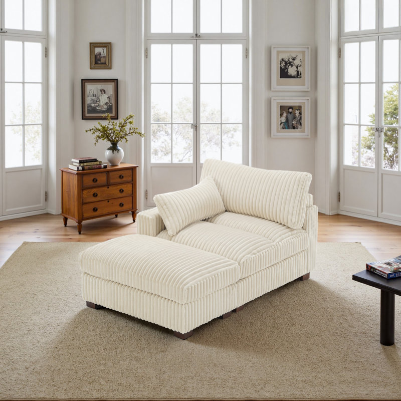 Chaise longue rembourrée en fausse fourrure de lapin blanche avec accoudoirs et coussin, Orienté à gauche (vu de face), Blanc