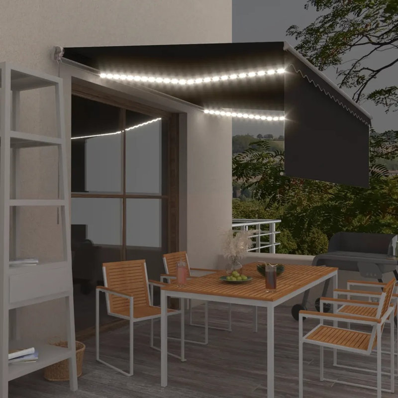 Dakota Fields Polyester Yellow/White Cover Retractable Patio Awning, 400cm W x 300cm D, Solid Colour, Anthracite