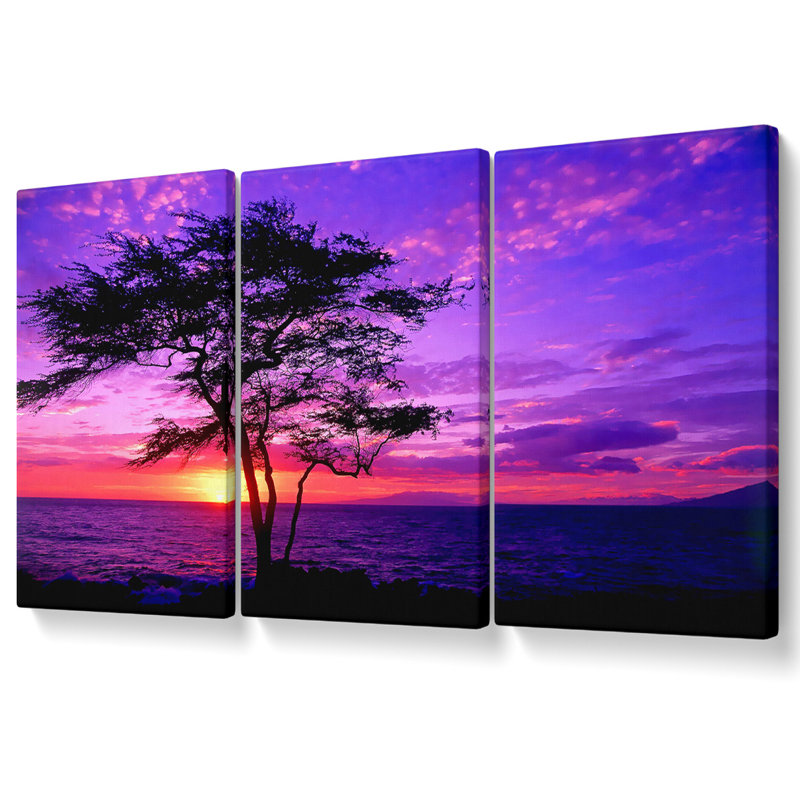 Red Ocean Tree - 3 Piece Wrapped Canvas Print, 81.3cm H x 163cm W