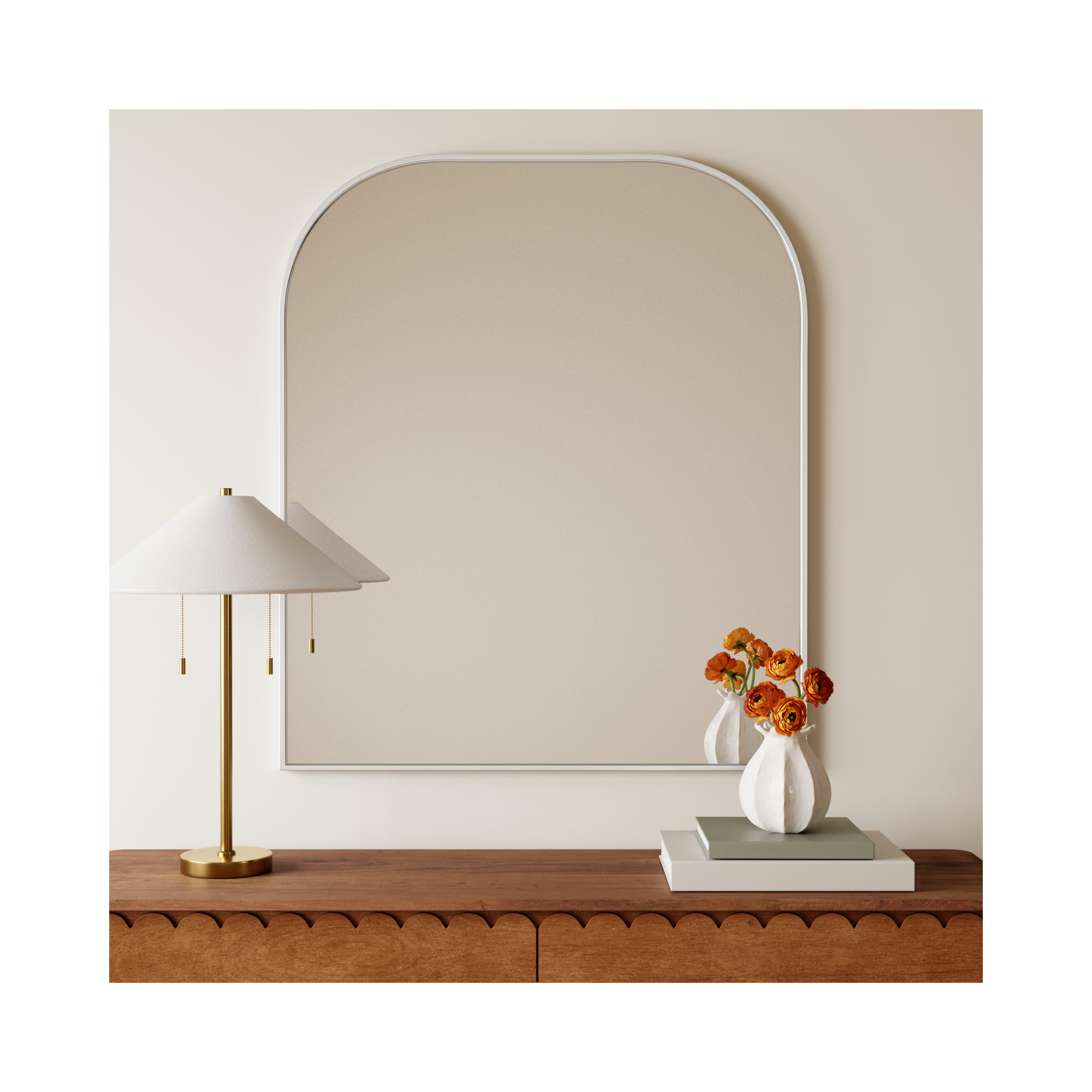Sabine Metal Wide Arch Wall Mirror, 42" x 36", Silver
