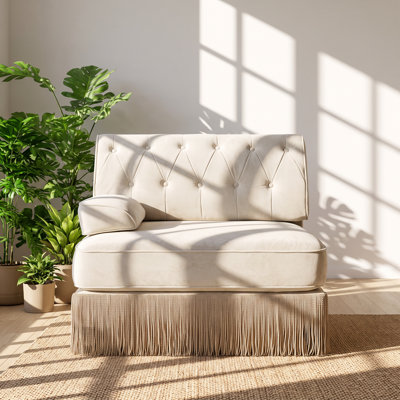 Fauteuil modulaire UI Furniture en velours capitonné, 97,5 cm (L) x 86 cm (P) x 87 cm (H), avec accoudoir gauche
