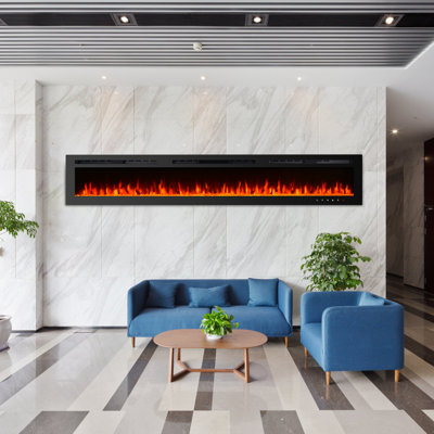 100-Inch Electric Fireplace Insert – Recessed or Wall-Mounted Linear Fireplace with Timer, Remote Control, Overheating Protection, 9 Adjustable LED Flame Colors, 750/1500W