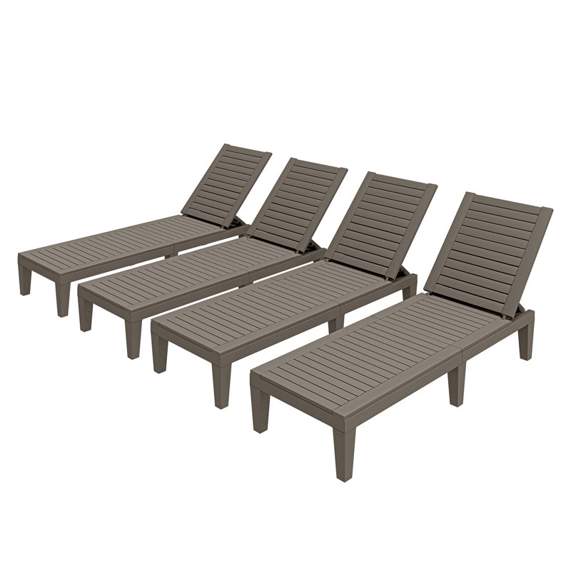 Chaise longue inclinable en résine 74 po (ensemble de 4), Taupe