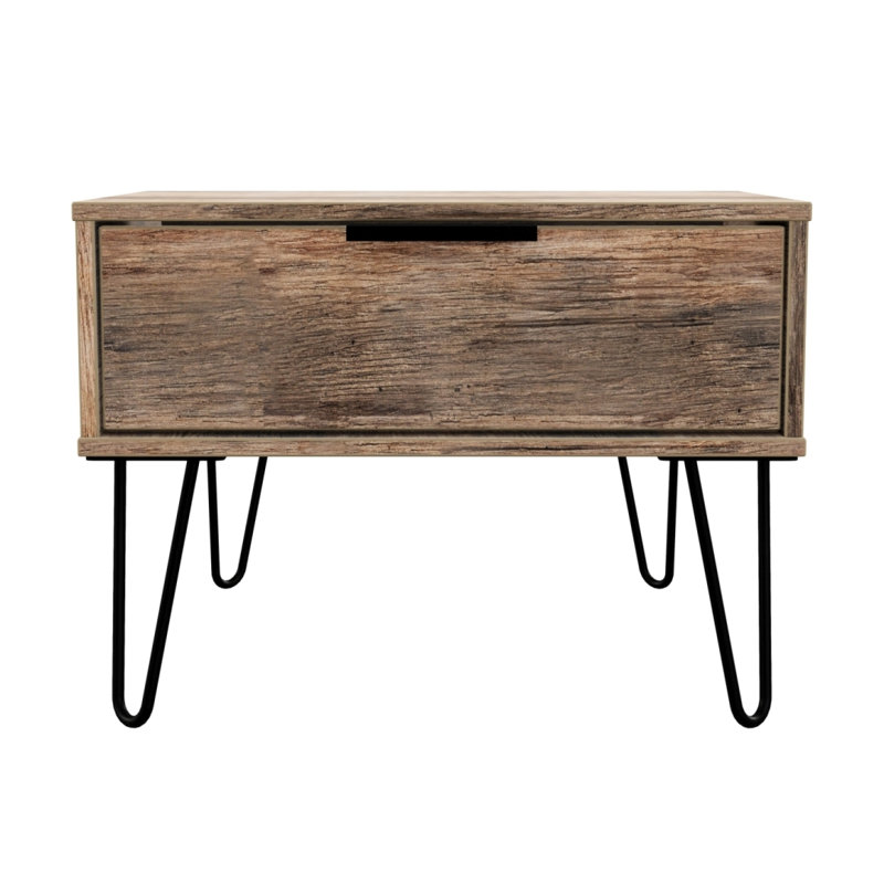 Fully Assembled Hong Kong - Black Hairpin (C) 1 Drawer Side Table, Dark Brown