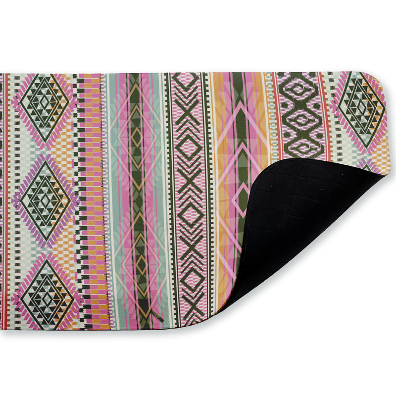Tapis de sol Boho, À rayures, Rose / Vert