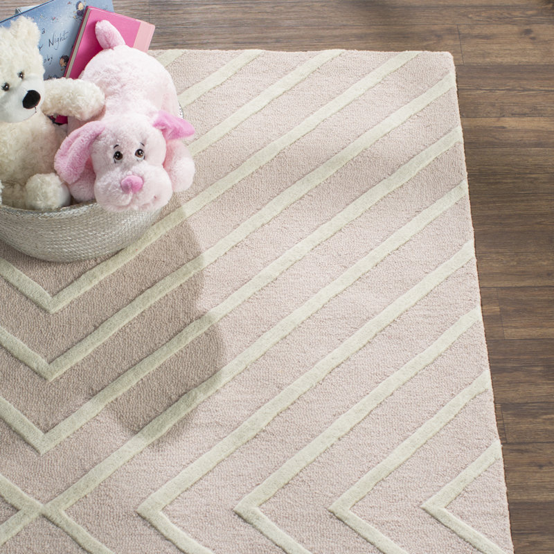 Tapis en laine touffeté à la main Clust, Rectangle 3 pi x 5 pi, Rose / Ivoire