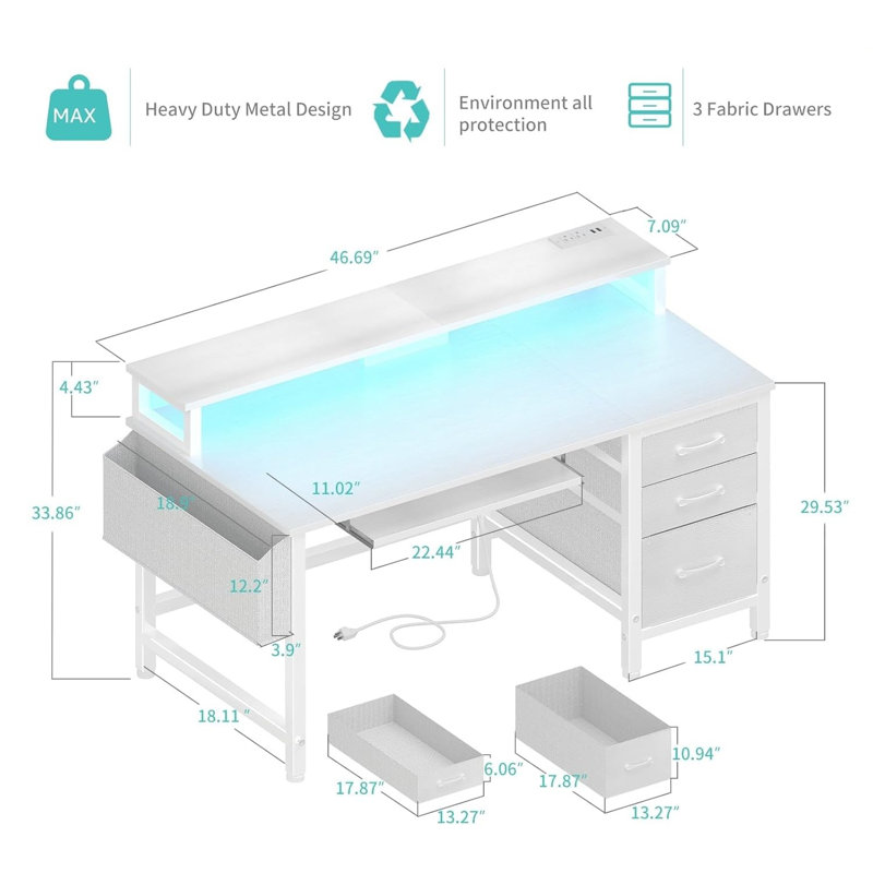 47 Inch Home Office Desks With Keyboard Tray, Computer Desk With File Drawers Cabinet