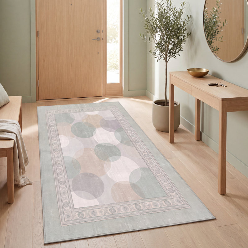 Tapis Knoll2 Modern Circles géométrique vert crème gris blanc antidérapant à poils courts, lavable, pour l'intérieur et l'extérieur, idéal pour les animaux domestiques, salon, chambre, salle à manger, entrée, couloir, bureau