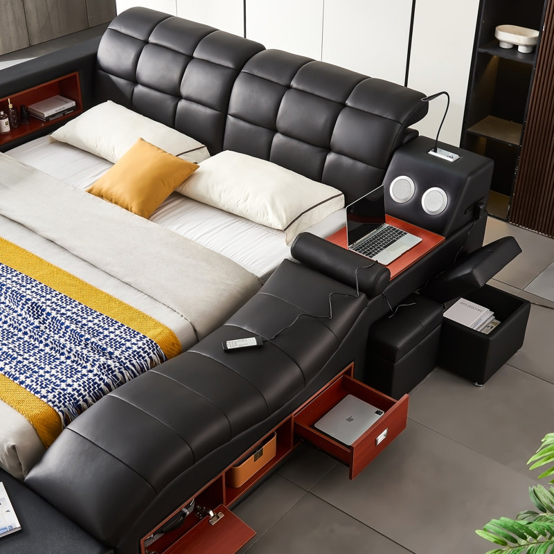 Upholstered Sleigh Bed, Black, King