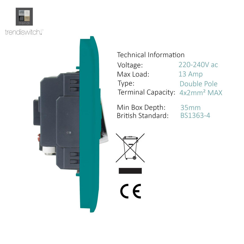 Trendi Switch 13 Amp Fused Sur with Flex Outlet, Bright Teal