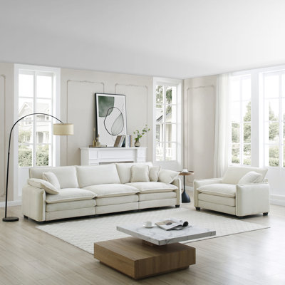 Ensemble de canapé de style Mid-Century moderne comprenant deux, un canapé 3 places et un canapé simple avec 2 accoudoirs et 4 coussins décoratifs, ensemble de canapé 2 pièces pour le salon, tissu en velours côtelé beige