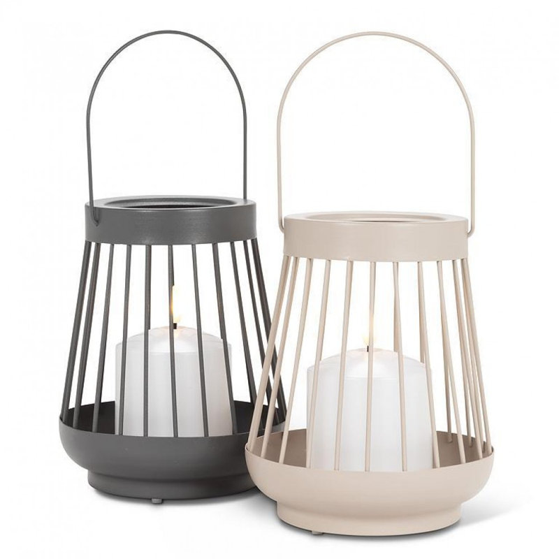 Spoke Pattern With White Led Candle Lantern, Gray