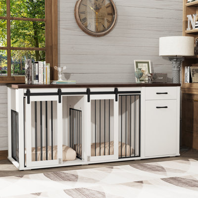 71 Inch Dog Crate Furniture, Double Doors Dogs Crate For 2 Dogs