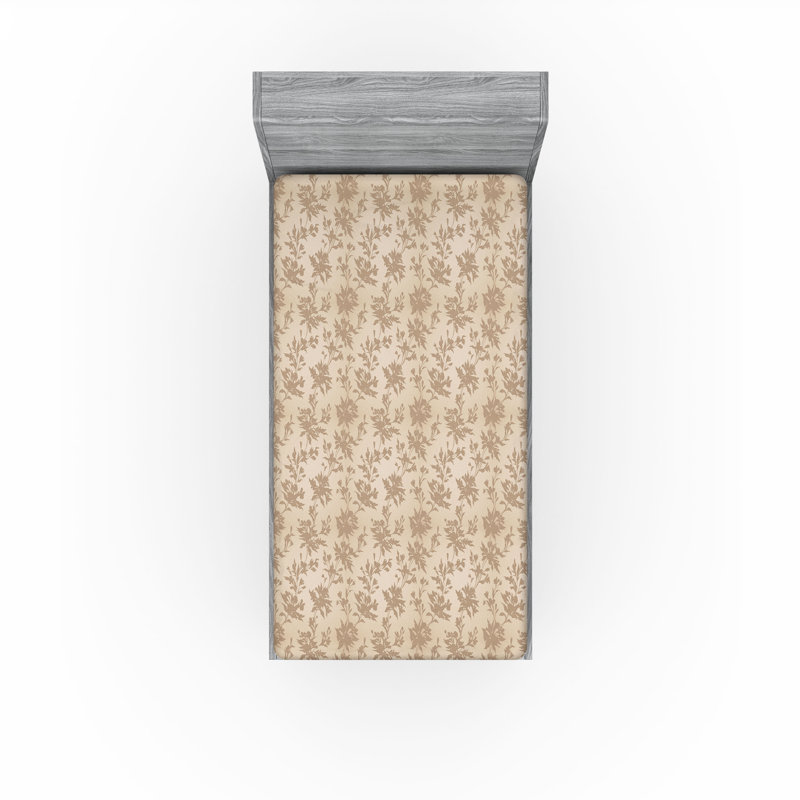 Ambesonne Fitted Sheet, Twin Fitted Sheet, Eggshell/Warm Taupe Floral