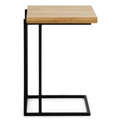 Handy Small Oak Wood Side Table With Clever Design, Solid Top Soap Finish, Black Metal Frame, Can Be Used As Workspace, 16.37 In Depth, Width, 23.92 Height, 11 Lb Weight And Suitable For Snacks,