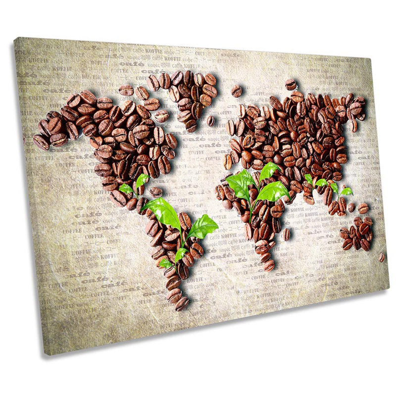 Coffee Beans World Map - Wrapped Canvas Print, 30.5cm H x 45.7cm W