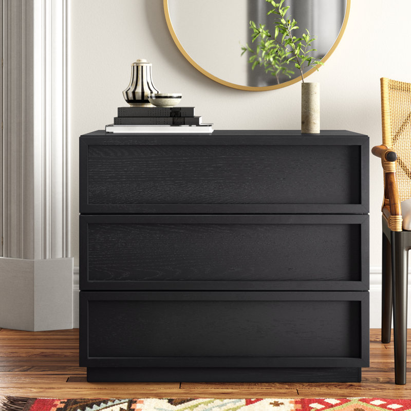 black 3 drawer dresser Garvee for Bedroom, Nightstand 3 Chest of Drawers with Large Storage, Small Modern Bedside End Table for Living Room, Nursery anchoring. Nathan James Kova Black Oak